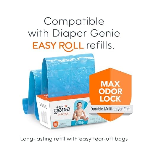 Diaper Genie Essence Diaper Pail with Easy Roll Refill (18 Bags) | One-handed diaper disposal includes an Easy Roll Refill with 18 tear-off bags holding up to 846 newborn diapers. thumbnail 9