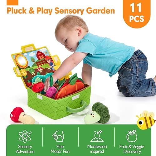 hahaland Baby Toys 6-12 Months - Fruits Vegetables Garden Plant Plush - 6 Month Old Toys Montessori Sensory Toy Carrot Flower with Rattles Mirror Squeaker Textures Crinkle Tissues Christmas Baby Gifts thumbnail 3