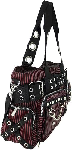 Lost Queen Striped Punk Rock Steampunk Purse with Handcuff Skull Charm thumbnail 3