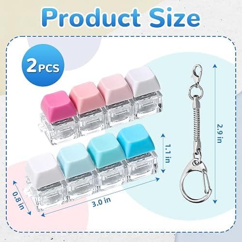 2 PCS Keyboard Fidget Toy, 4-in-1 Keyboard Button Clicker Keychain, Push Bubble Sensory Fidget Toys for Kids Adults to Relief Pass Time (Blue Pink White) thumbnail 3