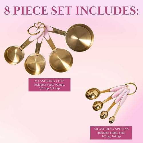 Paris Hilton Measuring Cups and Spoons Set, Stainless Steel with Pink Silicone Inset Handle, Dishwasher Safe, For Dry and Liquid Ingredients, 8-Piece Set, Gold and Pink thumbnail 6