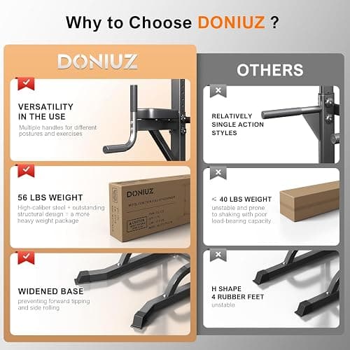 DONIUZ Power Tower Pull Up Bar and Dip Station, Multi-Function Home Gym, Strength Training Fitness Equipment, Height Adjustable thumbnail 6
