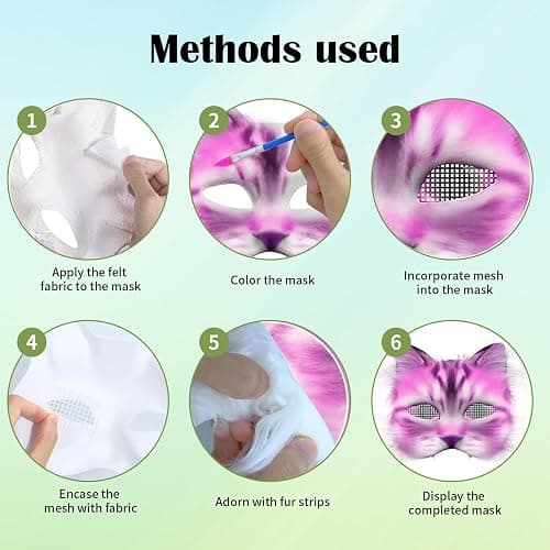 SENONAPO 36 Pcs DIY Therian Mask Kit Blank Cat Mask with Felt Fabric Sheet Plush Faux Fur Eye Mesh for Therian Gear Party Cosplay Supplies thumbnail 4