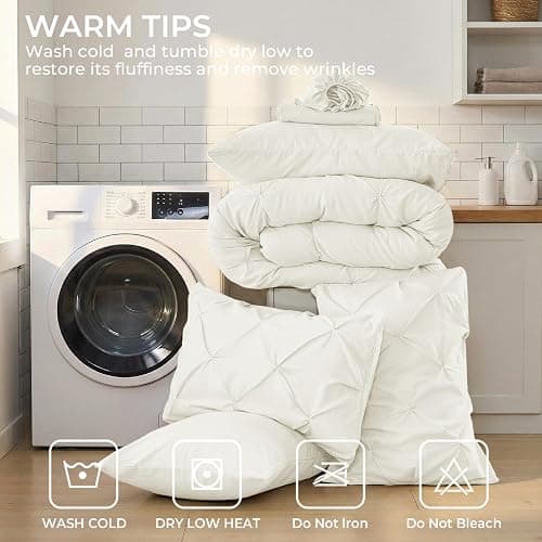 Sasttie Queen Comforter Set, 7-Piece Bed in a Bag, Pintuck Bedding Sets for All Season, Includes Comforter, Flat Sheet, Fitted Sheet, Pillowcases and Pillowshams, Ivory thumbnail 9