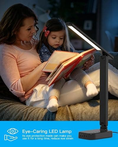LED Desk Lamp Power Strip with 4 USB 3 Outlets, Dorm Room Essentials, Black | One Beat 4 Modes 5 Level Brightness Touch Lamp, Small Desk Lamp for Home Office College Dorm Essentials, Study Reading Light thumbnail 5