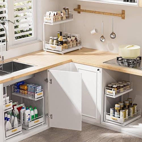HOMEAILIE Under Sink Organizer, High Adjustable 2 Tier Under Kitchen Sink Organizer, Multi-Purpose Storage Shelf for Kitchen Bathroom Cabinet, White thumbnail 8