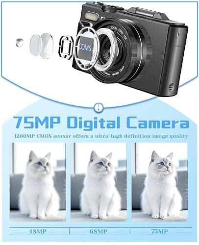 Yatao Digital Camera, 5K 75MP Cameras for Photography with WiFi & 64GB TF Card, Autofoucs Vlogging Camera for YouTube with 180° Flip Screen, Compact Vlog Travel Camera Kit for Beginner, Teens (Black) thumbnail 3