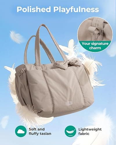 BAGAMSRT Crush Bow Tote Bag for Women, Large Work Tote with 40oz Tumbler, Puffer Travel Tote Bag for Work, Yoga, Gym | For Mom, Diaper, Large Capacity, Everyday Bag thumbnail 8