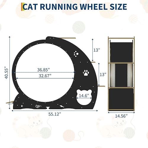 MilleLoom 4-in-1 Cat Running Wheel, Large Cat Treadmill,Large Quiet Exercise Wheel with Scratching Pad & Play Roller,Stable Wood Base for Indoor Cats thumbnail 2
