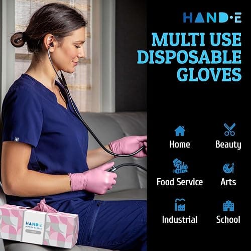 Hand-E Touch Pink Nitrile Disposable Gloves - Esthetician, Nail Tech, Hair Dye & Stylist, Cleaning Gloves - 50 - Small thumbnail 6