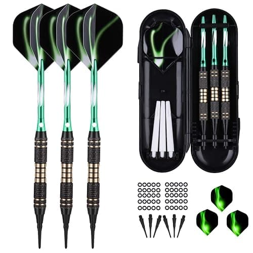 sanfeng Soft tip Darts Set 18/20 Grams - Professional Darts Plastic Tip with Brass Barrel + Aluminum Shafts + 50 Rubber o-Ring + 6 Flights +50 Soft Tips for Electronic Dartboard - Image 1