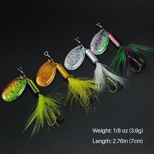 FouceClaus 10pcs Spinner Lures Baits with Tackle Box, Bass Trout Salmon Hard Metal Rooster Tail Fishing Lures Kit thumbnail 7