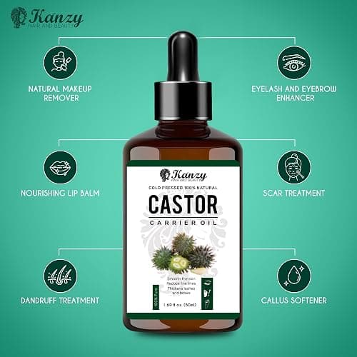 Kanzy Organic Castor Oil for Eyelashes and Eyebrows 50ml Cold Pressed for Hair Growth 100% Natural and Pure with Brushes for Hair, Beard, Nails, and Skin thumbnail 6