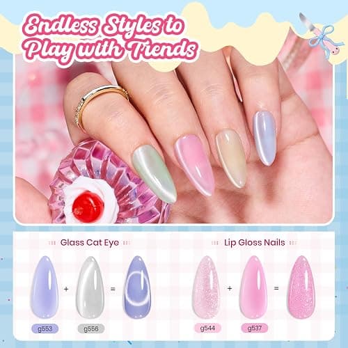 Beetles Jelly Gel Nail Polish Set - Spring Pudding 20 Colors Pastel Gel Polish Kit Jelly Pink Purple Red Blue Green Glitter Silver Cat Eye Base Glossy Matte Top Coat Home Salon Summer Gifts for Women thumbnail 3