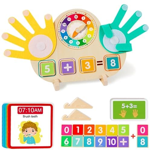 Quliwise Educational 2 in 1 Math Manipulatives Number Counting Blocks & Teaching Clock for Kids, Preschool Learning Toys for Toddlers 3-5, Montessori Toys for 3-5 Year Old Boys Girls Birthday Gifts - Image 1