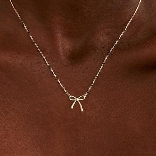 Thaivor Christmas Gifts Stocking Stuffers for Women Dainty Bow Necklace 14K Gold Plated Cute Choker Small Pendant Charm Necklaces Teen Gift Trendy Stuff Personalized Jewelry thumbnail 6
