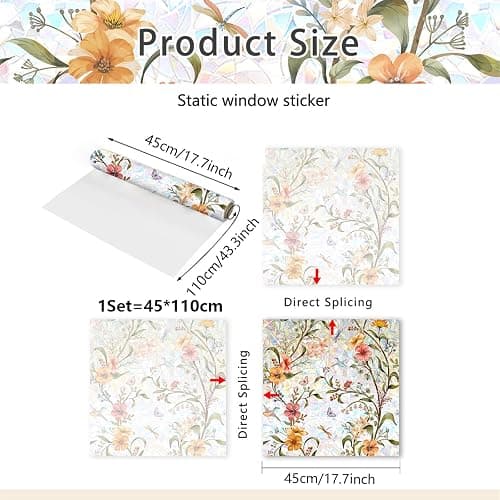 WBQMUNY Stained Glass Window Film,Window Privacy Films,Rainbow Glass Decals Stickers for Home Anti UV17.7" x 43.3" thumbnail 2