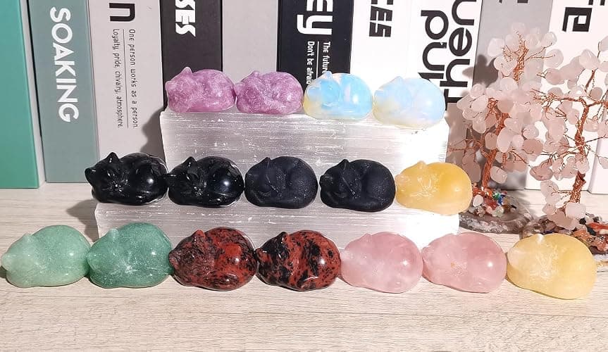 QINJIEJIE Rose Quartz Cat Decor Pink Gift Crystals Sleeping Cat Statue Stone Figurine Polished Gemstones Decors Office Room Home Desk Healing Valentines Decors for Women Cats Decor Stocking Stuffers thumbnail 6