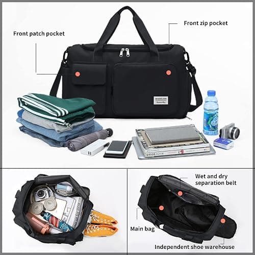 Aedcbaide Travel Bag,Gym Bag Womens,Duffle Bag with Shoe Compartment,Lightweight Foldable Weekend Bags for Women,Dry and Wet Overnight Bags for Women,Sports Bag for Woman Man(Black) thumbnail 4