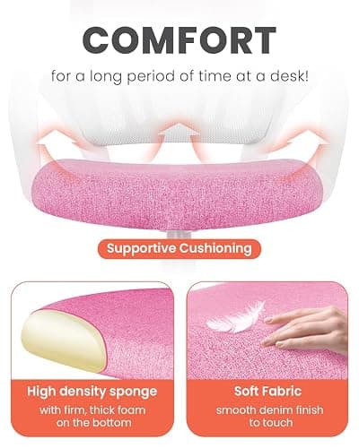 NEO CHAIR Office Desk Computer Chair Ergonomic Mesh Gaming Mid Back Seat with Comfy Lumbar Support Adjustable Height Swivel for Home Task (Pink) thumbnail 5