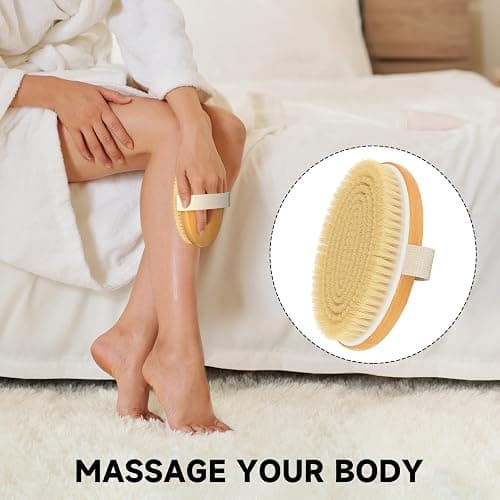 Metene Dry Brushing Body Brush, Exfoliating Body Scrubbers, Natural Bristles for Dry Skin, Improve Circulation, Stop Ingrown Hairs, Reduce Acne and Cellulite thumbnail 5