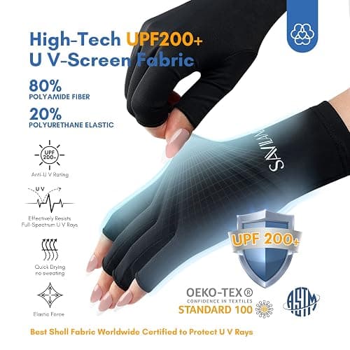 SAVILAND UV Gloves for Nails: Professional UPF200+ U V Glove for Gel Manicures Anti UVA & UVB 999+ Gloves for Gel Nail Lamp Fingerless U V Light Glove for Prevent Hands from UV Harm (Black) thumbnail 7