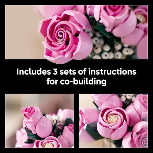 LEGO Botanicals Bouquet of Pink Roses Artificial Flowers - Building Blocks for Adults, Ages 18+ - Flowers for Home Office, Shelf or Room Decor - Gift for Women & Men - 10374 thumbnail 6