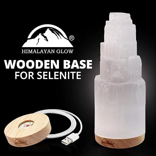 Himalayan Glow Selenite Crystal Lamp 20cm, Hand Curved Morocco |Skyscraper| Crystals and Healing Stones,(ETL Certified) with Wooden Base & USB Charging Cable For Healing Cleansing & Meditation thumbnail 4