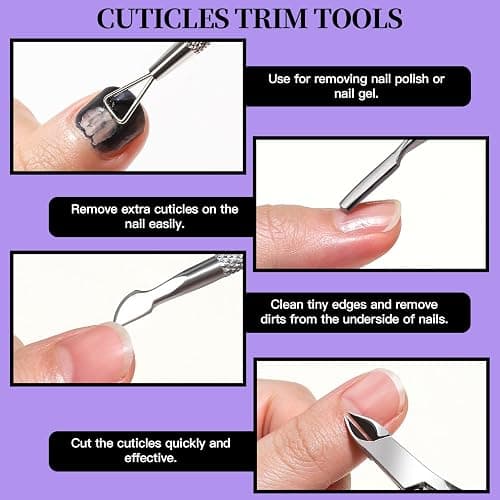 FANDAMEI Manicure and Pedicure Tools Kit, Manicure Kit, Nail Files 100/180, Nail Buffer Block, Nail Cuticle Nippers, Cuticle Pusher, Cuticle Peeler, Ingrown Toenail Tool, Toenail File, Purple thumbnail 4