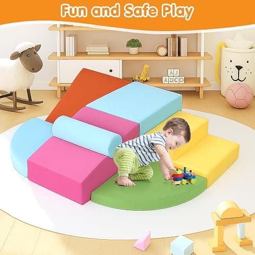 Climbing Toys for Toddlers 1-3 Inside, 7PCS Foam Baby Climbing Blocks Soft Play Set for Toddlers 1-3, Corner Toddler Climbing Toys Indoor Baby Climbing Gym for Toddler Climbing Crawling and Sliding thumbnail 6