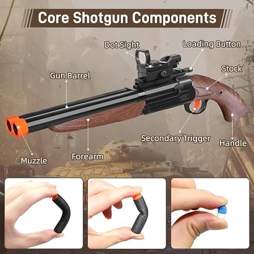Bugrtey Double-barreled Toy Gun - Two Modes Realistic Soft Bullet Toy Guns Blaster with Sight - Educational Shooting Toy Shotgun - Ideas Gifts for Christmas Birthday Halloween Present thumbnail 3