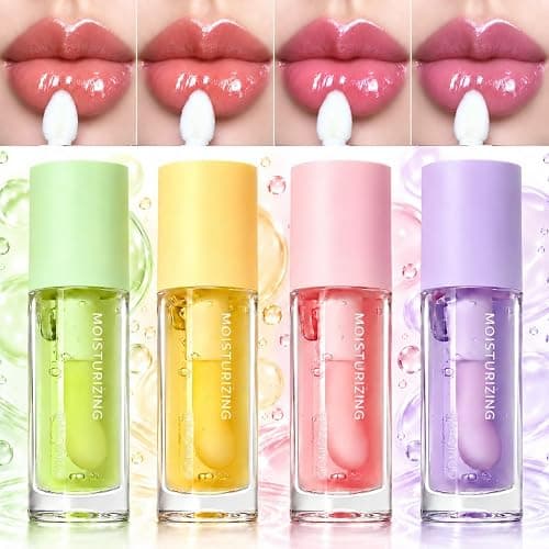 Thalessiel Aura 4 Pcs Flavor Lip Oil Set Clear Moisturizing Lip Gloss | Hydrating Long-Wear Waterproof No-Sticky Moisturizing Lip Balm for Dry Lips Smooth Texture - Image 1