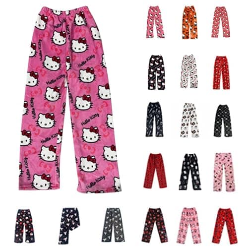 Pyjama Hose Damen Herren, Pyjamahose Flanell Schlafanzug Y2K Schlafanzughose Baggy Anime Cartoon Kawaii Kuschelig Weich Bequeme Flauschig Casual Schlafhose für Teenager - Image 1