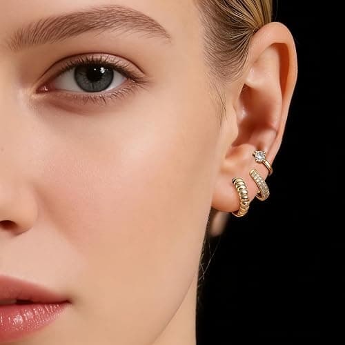 ALLHOLA 6 Pairs 14K Gold Plated Hoop Earrings for Women Hypoallergenic Small Huggie Hoops Earring Set for Sensitive Ears Non Tarnish Trendy Chunky Gold/Silver Earrings Cartilage Stacks for Multiple Piercing Jewelry Lightweight thumbnail 3
