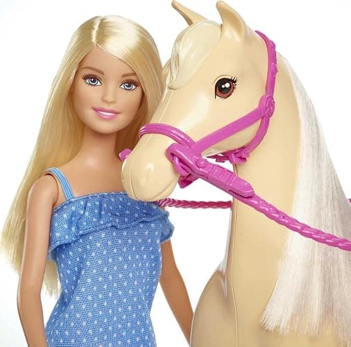 Barbie Playet with Blonde Fashion Doll in Riding Outfit & Light Brown Horse with Saddle, Bridle & Reins (Amazon Exclusive) thumbnail 3