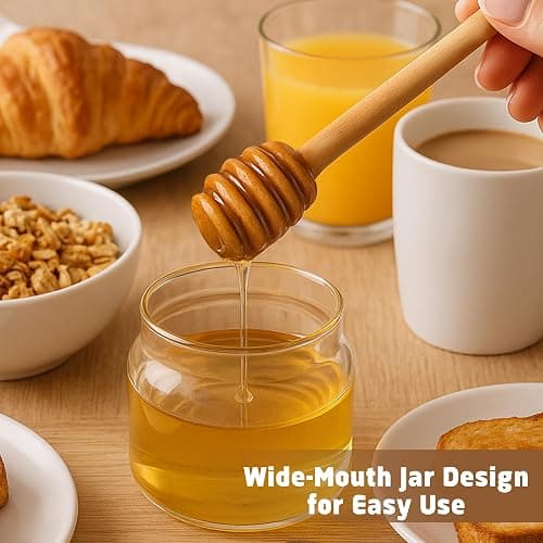 Loscarol 12 oz Honey Pot with Dipper and Lid - Glass Honey Jar with Wooden Honey Dippers Stick Set, Wide Mouth Storage Honey Containers - Syrup Dispenser for Home Kitchen thumbnail 4