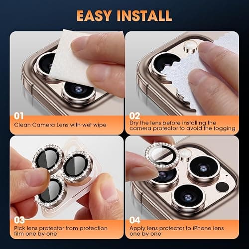 Xfilm for iPhone 16 Pro/16 Pro Max Camera Lens Protector Bling Individual Metal Diamond Ring 9H Hardness Scratchproof Protector, Stylish Phone Accessories, Case Friendly (Brown Diamond) thumbnail 7