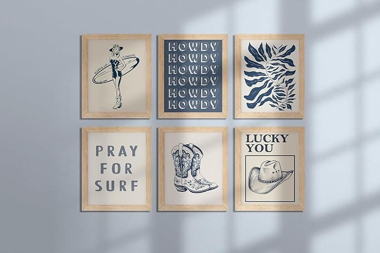 TwoDays Coastal Granddaughter Prints, Coastal Cowgirl Poster, Beachy Room Decor Aesthetic, Beach Wall Art for Teen Girls Bedroom, Vintage Surf Decorations Artwork (8" x 10", Set of 6, UNFRAMED) thumbnail 6