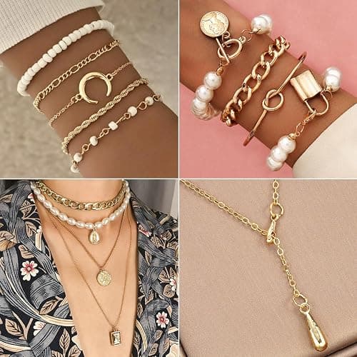 IFNODO 116Pieces Gold Plated Jewelry Set with 8 PCS Necklace, 22 PCS Bracelet, 66 PCS Stud Dangle Earring, 20 Pcs Knuckle Rings for Women Valentine Anniversary Friendship Gifts (GOLD SET) thumbnail 5