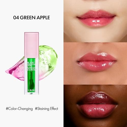 ELROEL Blanc Essential Lip Oil - 50HR Moisturizing, Hydrating & Color Changing Korean Tinted Lip Oil Gloss Makeup with 6 Plant Extracts - Lightweight, Non-Sticky Finish 0.15 fl oz (#04 Green Apple) thumbnail 2