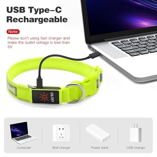 Flashseen Light Up Dog Collars, Adjustable LED Dog Collar Rechargeable, Glow in The Dark Dog Collars Super Bright Glow Collars for Night Walking for Dogs (Green, Large) thumbnail 4