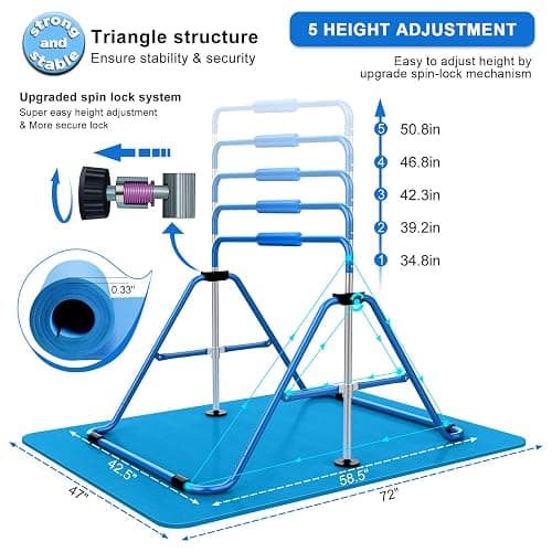 Tepemccu Expandable Gymnastics Bars, Adjustable Height Gymnastic Horizontal Bars, Children Folding Training Bar for Kids thumbnail 3