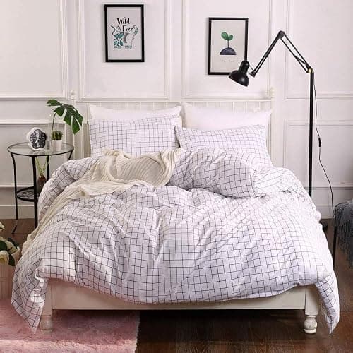 Black and White Bedding Set Grid,Cute Plaid Duvet Cover Kids Teens Room Decor Reversible Aesthetic Checkered Comforter Cover Set Twin Size,Modern Geometric Boys Girls Bedding with 1 Pillowcase,Soft thumbnail 2