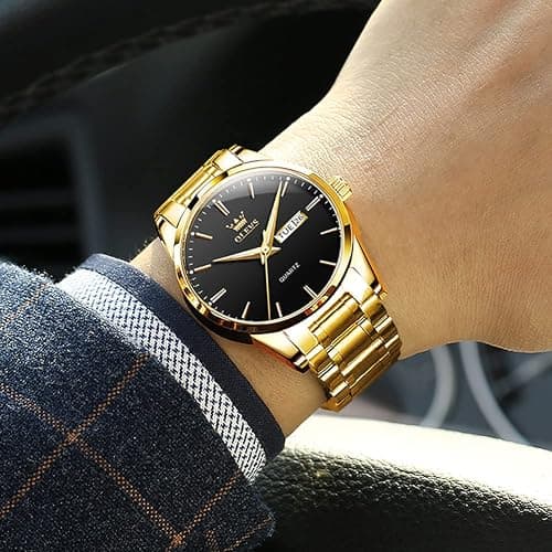 OLEVS Mens Gold Watches Waterproof Stainless Steel Lightweight Watch with Date Classic Luxury Dress Watch for Men Gold White Blue Green Dial thumbnail 2