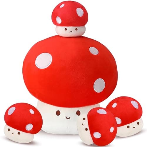 Fanfanwin 5 Pcs Mushroom Plush Pillow, 12 Inch 1 Large Mushroom Plush Pillow with 4 Small Stuffed Animals Hugging Room Decor Gift for Valentine - Image 1
