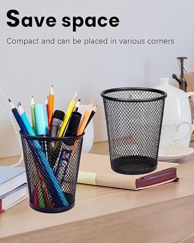 QYH Mesh Pencil Holder Metal Pen Cup Black for Desk 6 Packs thumbnail 6