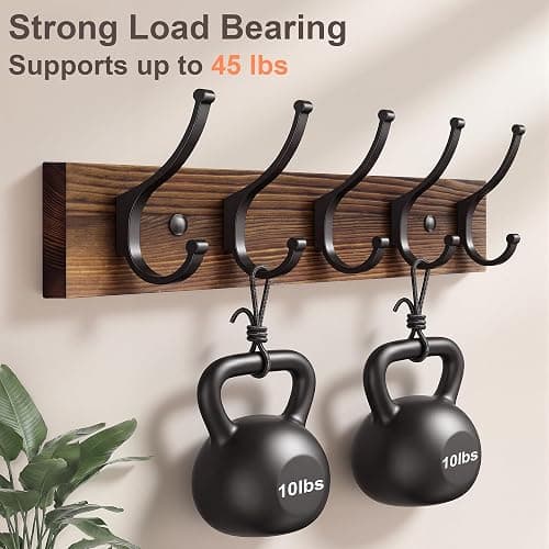 Optish 2 Pack Wooden Coat Rack Wall Mount, 16.1" Rustic Coat Hanger Hooks with 10 Double Hooks, Wall Coat Rack for Hat, Clothes, Bags, Jacket, Brown thumbnail 4