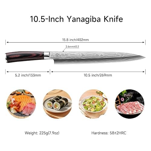 Sunnecko 10.5 inch Sashimi Knife,High Carbon Stainless Steel Japanese Sushi Knives,Yanagiba Knife with Knife Sheath and Gift Box thumbnail 3