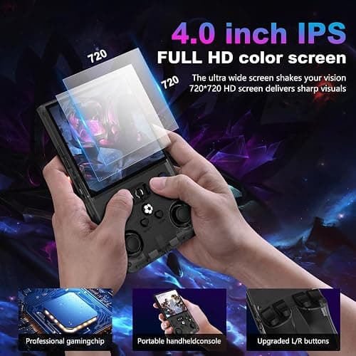 R36MAX Retro Handheld Game Console, 4.0 Inch 720x720 IPS Screen, 64GB Built-in 18,000+ Classic Game, Portable Hand Held Open Source Linux System, 4000mAh Battery Retro Gaming Console(Black 64GB) thumbnail 2