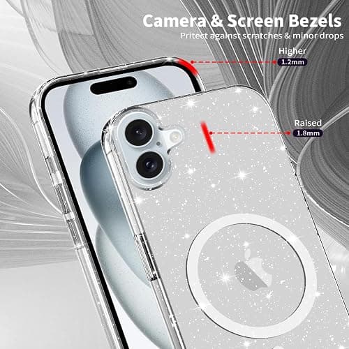 Yoedge Magnétique Coque pour iPhone 16 Plus 6,7", [Compatible avec MagSafe] Transparent Antichoc Glitter Brillant Pailleté Housse Mince PC Back Bumper Protection Case pour Femmes Filles, Clear thumbnail 5